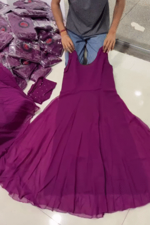 Elegant Plum Georgette Sleeveless Anarkali Gown