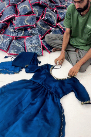 Royal Blue Flared Kurta Set with Gota Patti Detailing