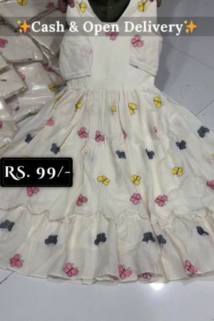 Cream Butterfly Embroidered Kids Dress