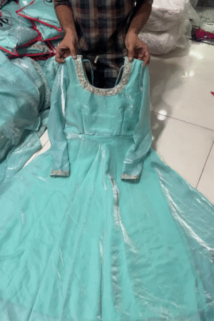Elegant Sky Blue Long Frock Gown for Girls