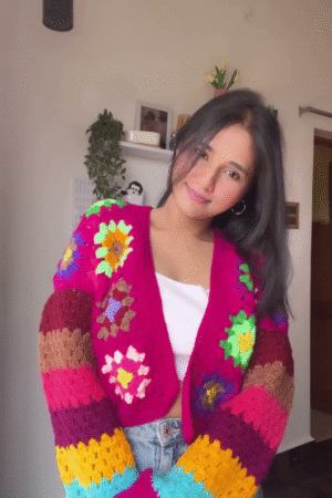 Hand‑Crocheted Bloom Cardigan – Vibrant, Cozy, and Insta‑Ready 🌸✨