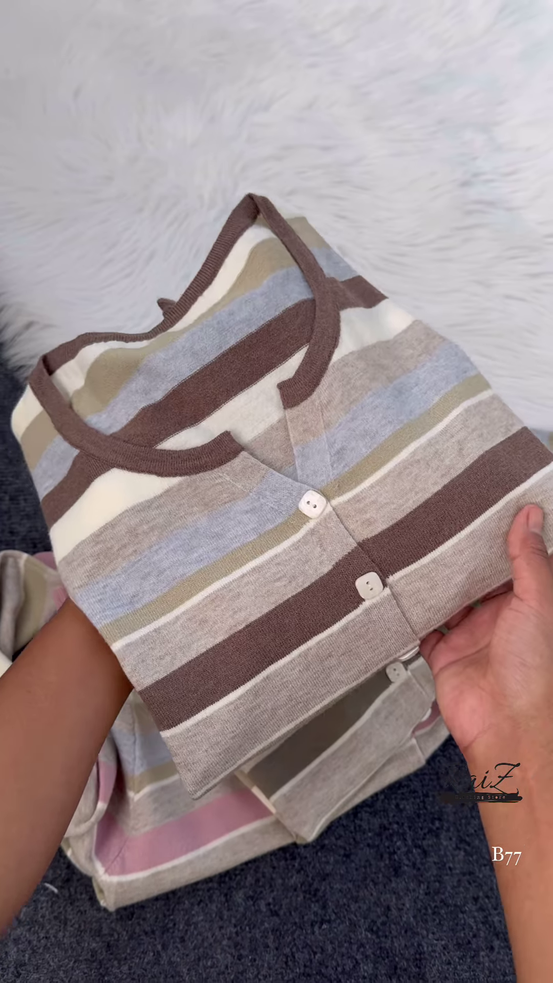 Striped Knit Button-Front Cardigan – Soft Neutrals, Effortless Chic 🤎🤍 - Image 2