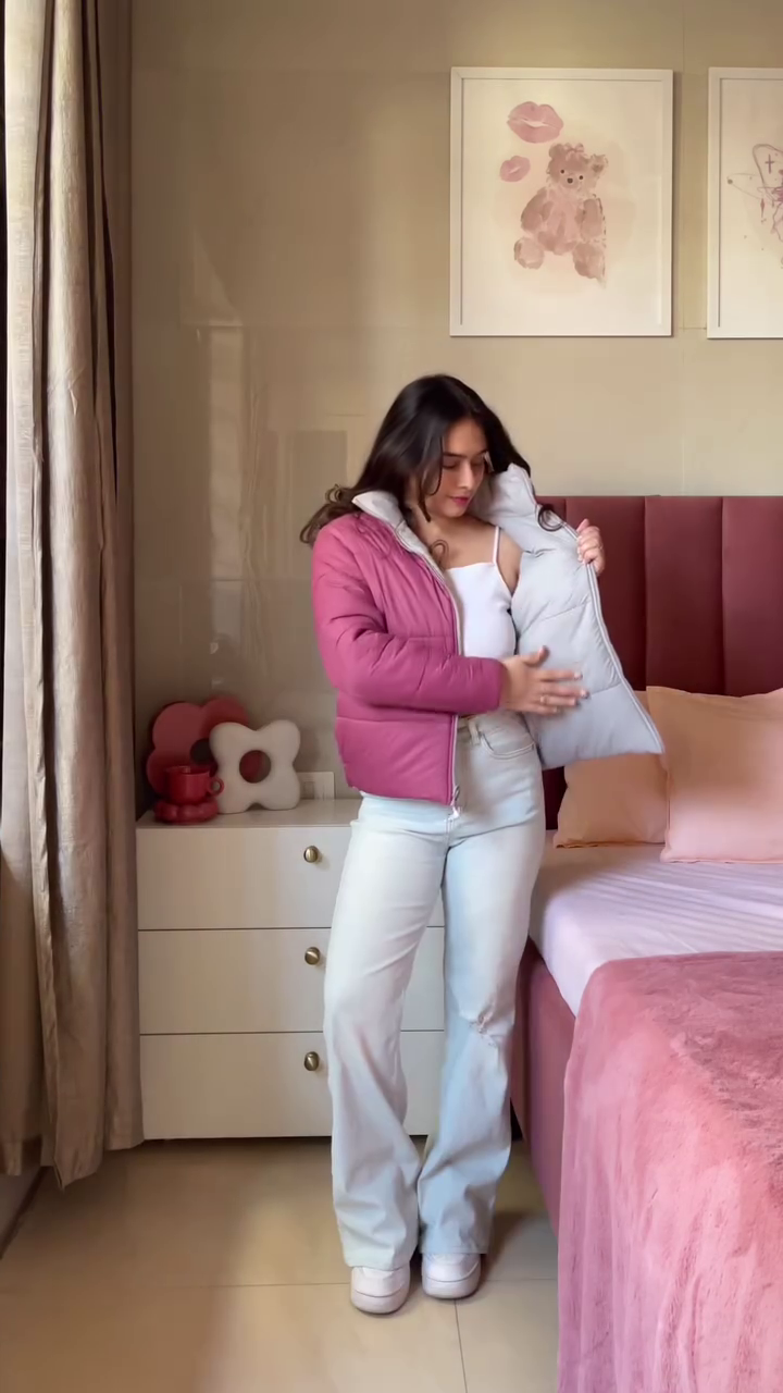 Reversible Jacket 🧥 Pink & Grey – Dual-Sided Winterwear for Style Flexibility - Image 2