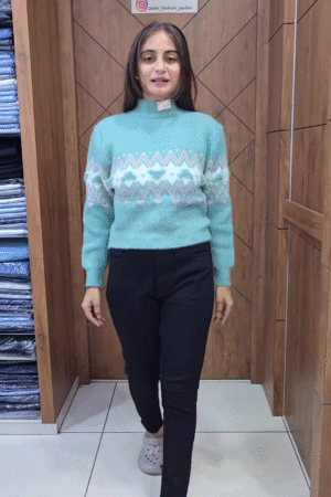 Graphic Pattern Knit Sweaters 🧶💖 With Heart & Geometric Motifs – Pink & Blue Variants