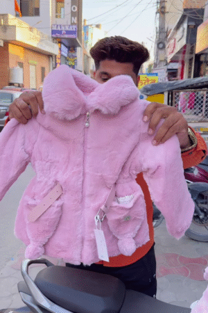 Kids' Winter Jackets 🧸❄️ With Plush Texture & Toy Accents – Purple, White & Pink Variants