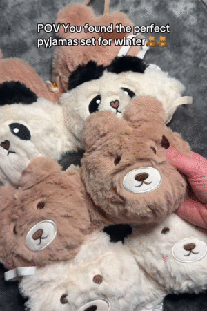 Fluffy Animal-Themed Winter Pajama Sets 🐻❄️ – Soft Plush Sleepwear with Bear & Panda Faces