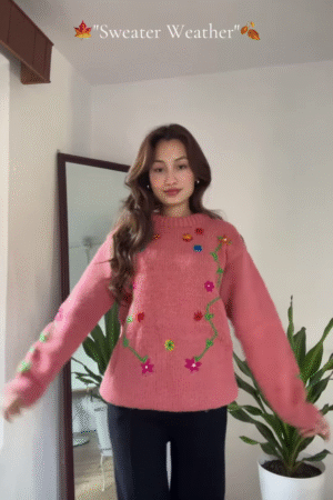 Seasonal Knit Sweater Trio 🍁🧥 – Floral, Minimal & Geometric Styles in Pink, Green & Cream Variants