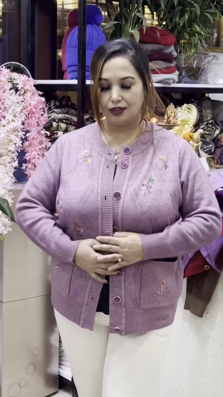 Floral Embroidered Knit Cardigans 🌸🧥 – Available in Beige, Red & Lavender Variants with Pocket & Button Detailing - Image 3