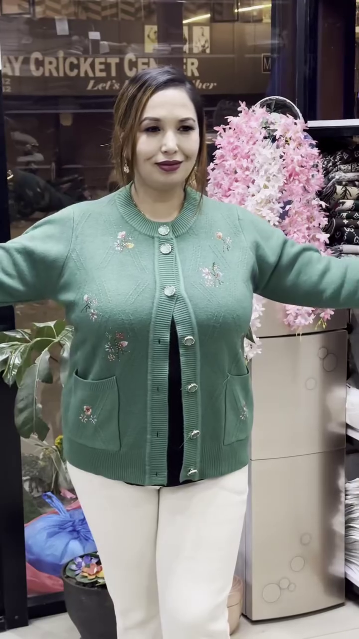 Floral Embroidered Knit Cardigans 🌸🧥 – Available in Beige, Red & Lavender Variants with Pocket & Button Detailing - Image 6