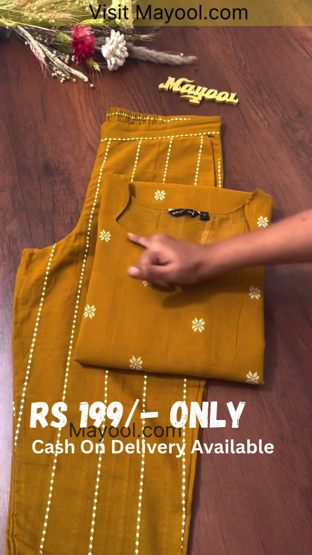 Mustard Yellow Cotton Suit Set with Delicate Embroidery - Image 2