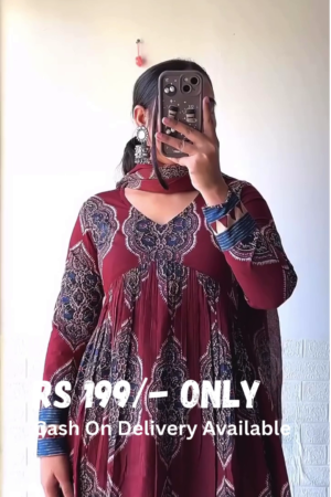 Elegant Maroon Printed Anarkali Set with Dupatta – Timeless Ethnic Grace