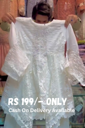 Elegant White Embroidered Organza Peplum Suit – A Blend of Grace & Glamour