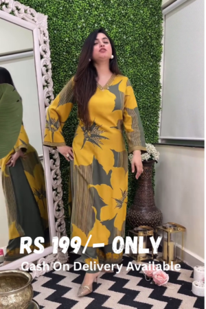 Floral Print Olive Green and Mustard Yellow Kurti