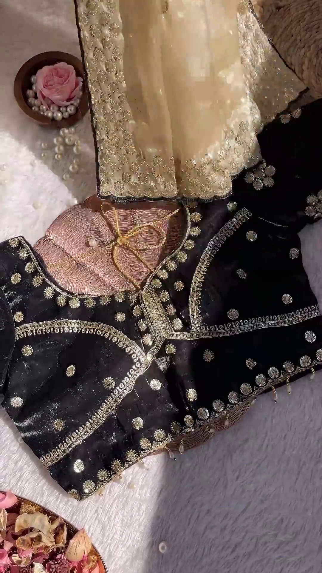 Royal Black Golden Heavy Embroidered Designer Blouse - Image 2