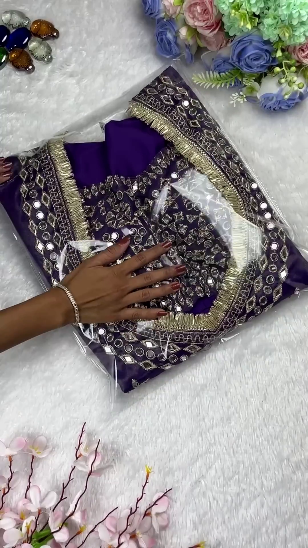 Regal Indigo Violet Mirror-Work Designer Kurti with Fringe Detailing - Image 3