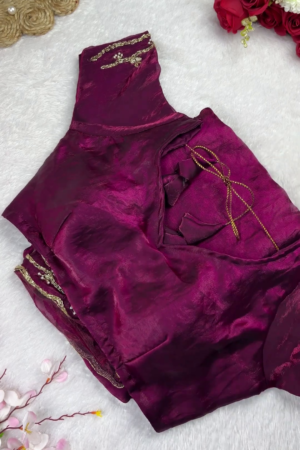 Regal Wine Textured Designer Blouse with Golden Accents