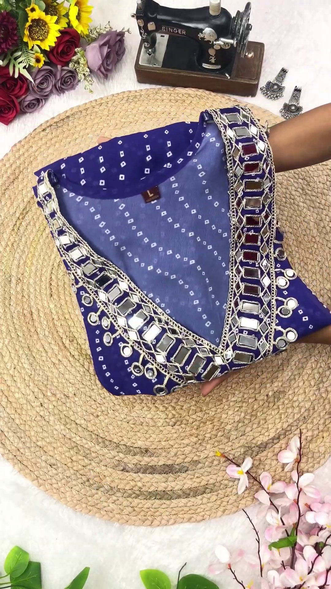 Vibrant Rani Pink Bandhani Anarkali with Heavy Mirror Work - Image 4