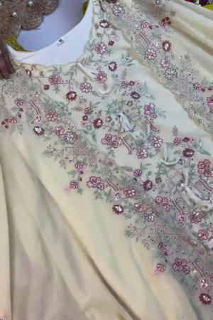 Luminous Cream Embroidered Anarkali with Floral Artistry