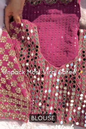 Mauve Pink Mirror-Work Designer Saree Set