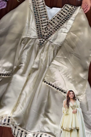 Luminous Cream Mirror-Work Sharara Set