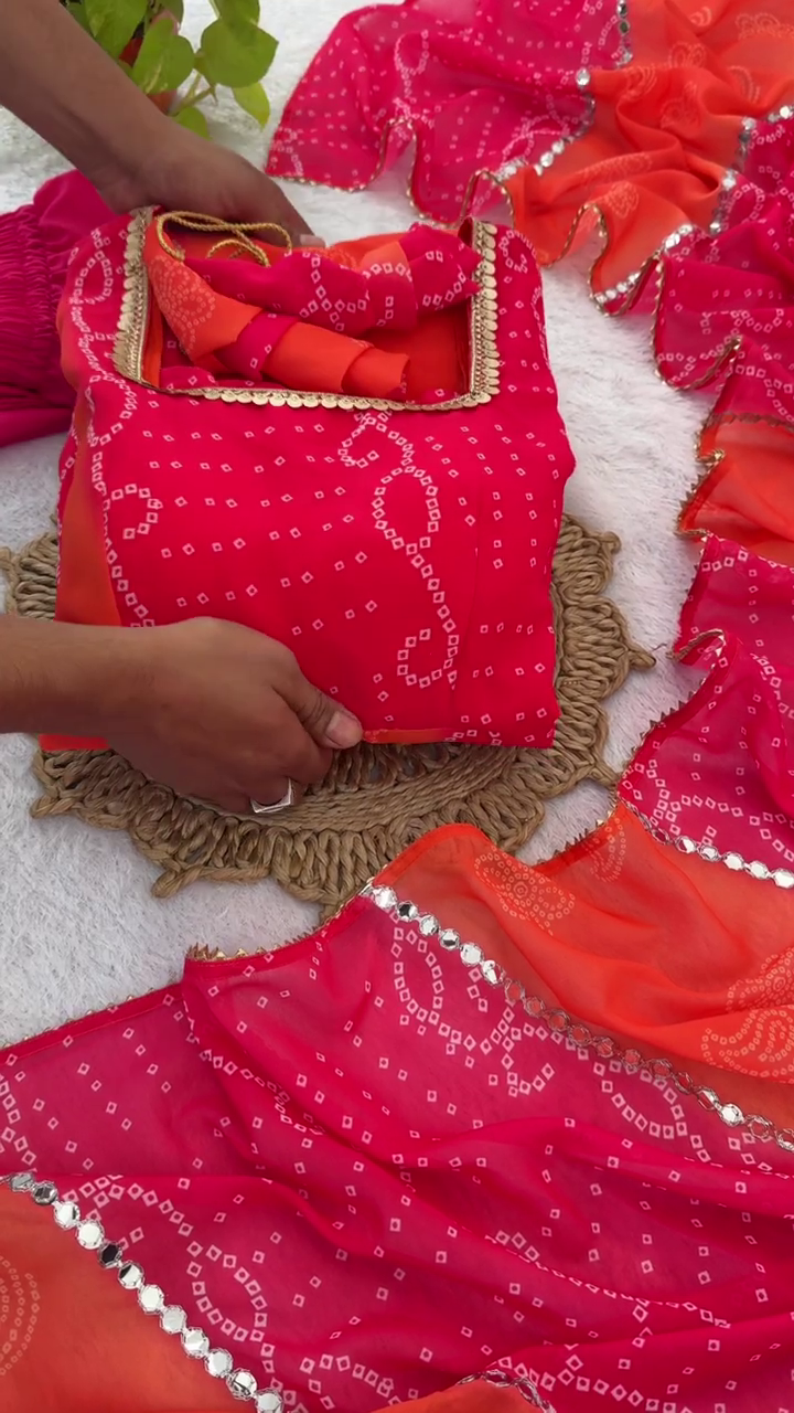 Sunset Bandhani Fusion Anarkali Set - Image 2
