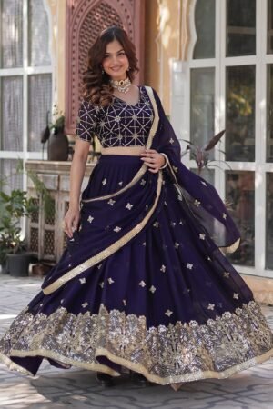 Dark Purple Color Rangoli Silk Embroidered Lehenga Choli