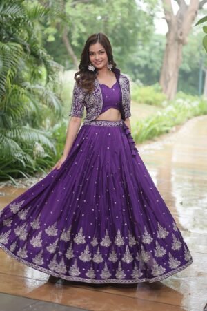 Dark Purple Color Pure Chinnon Lehenga Choli