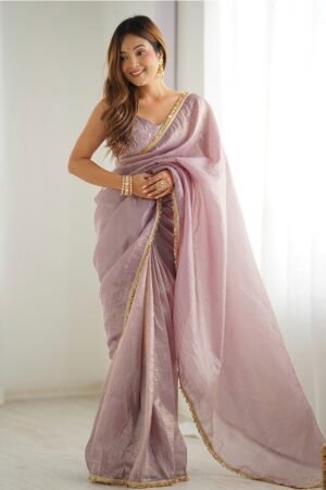 Light Dusty Mauve Color Tissue Silk Pre Drapped Saree