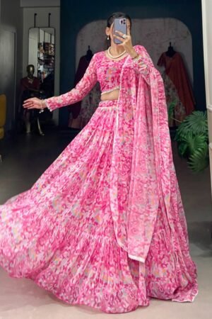 Baby Pink Color Georgette Printed Lehenga Choli
