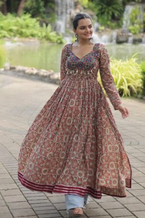 Maroon Color Cotton Printed Navratri Kurti