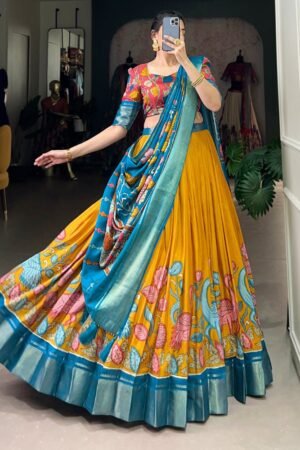 Yellow Color Jacquard Dola Silk Printed Lehenga Choli