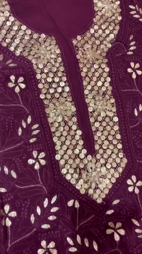 Royal Purple Mirror Work Embroidered Kurta - Image 2