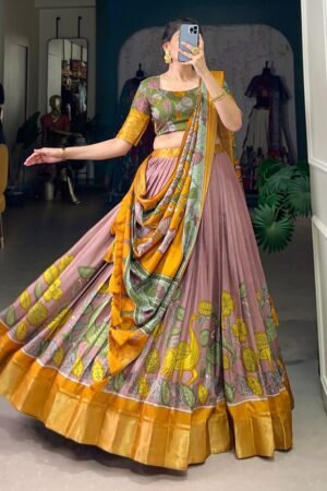 Onion Color Jacquard Dola Silk Printed Lehenga Choli