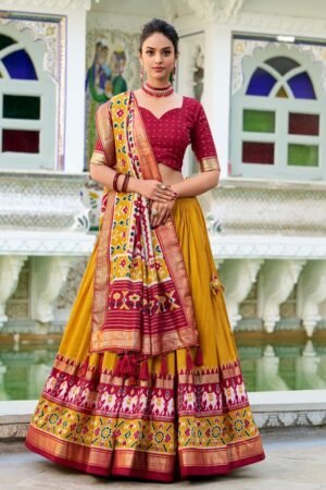 Mustard Color Tussar Silk Patola Printed Lehenga Choli