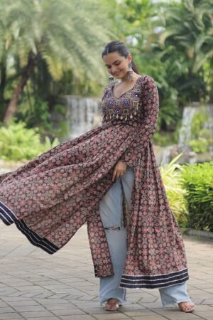 Black Color Cotton Printed Navratri Kurti