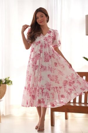 Baby Pink Color Georgette Floral Printed Tunic