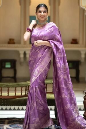 Lavender Color Banarasi Jacquard Zari Weaving Saree