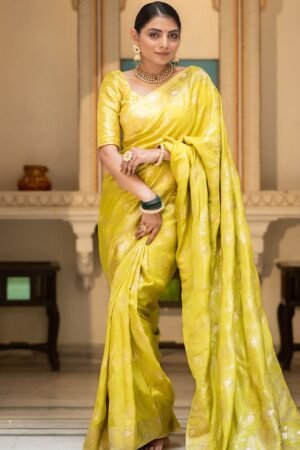 Lemon Color Banarasi Jacquard Zari Weaving Saree
