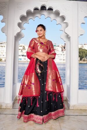 Black Color Jacquard silk Lehenga Choli
