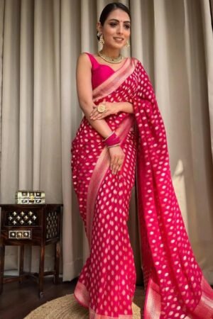 Beautiful Rani Pink Color Banarasi Jacquard Weaving Saree