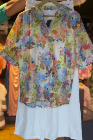🌸 Pastel Floral Co-Ord Set – Breezy Shirt & White Trousers (2-Piece Set)
