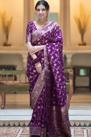 Purple Color Banarasi Jacquard With Zari Work Saree