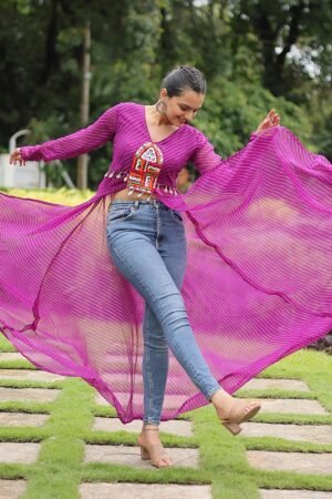 Pink Color Georgette Laheriya Print Navratri Kurti