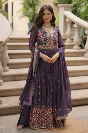 Designer Lavender Color Three Piece Sharara Suit