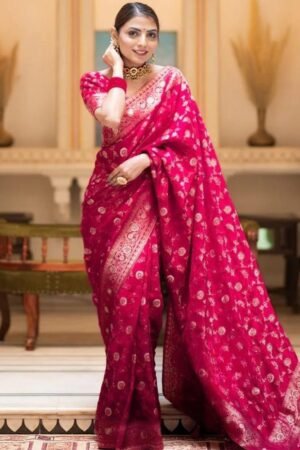 Rani Pink Color Banarasi Jacquard With Zari Work Saree