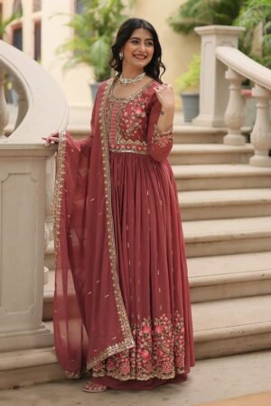 Designer Peach Color Three Piece Sharara Suit