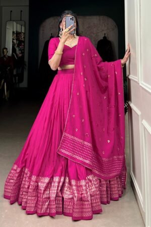 Pink Color Pure Chanderi Plain Navratri Lehenga Choli