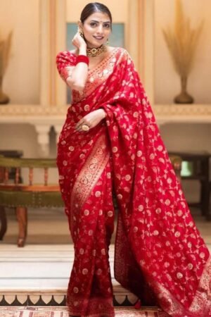 Red Color Banarasi Jacquard With Zari Work Saree