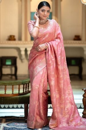 Orange Color Banarasi Jacquard Zari Weaving Saree