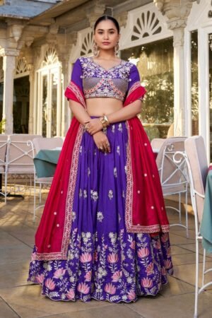 Purple Color Vichitra Silk Thread Embroidered Lehenga Choli